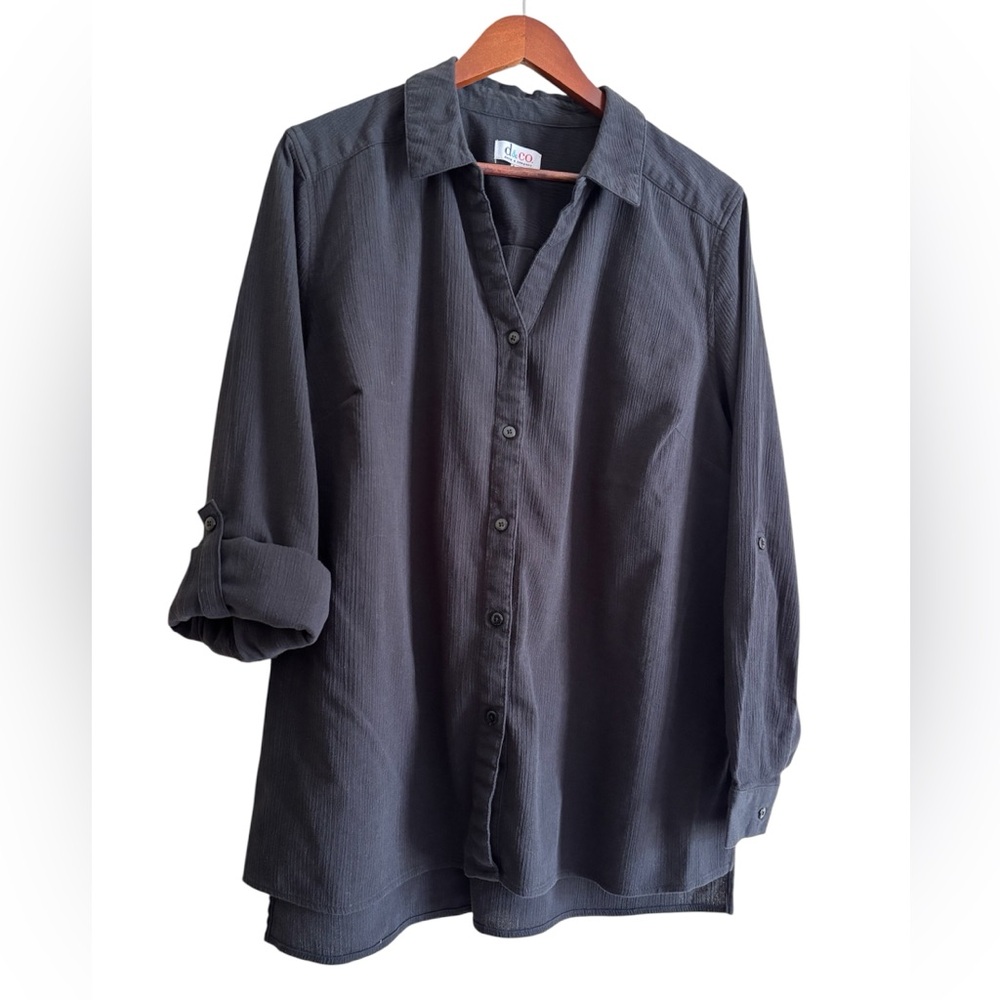 Denim&Co Charcoal Button-Front Blouse